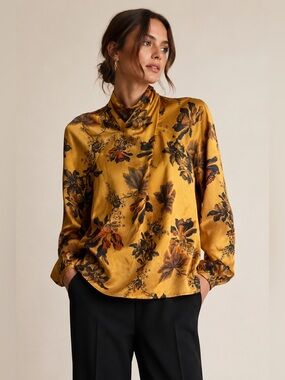 AllSaints Zola Lilly Silk ECOVERO Floral Blouse BOHO Top Office Chic Date XS LUX